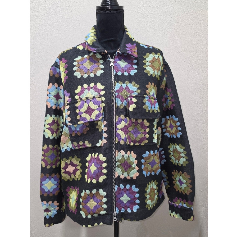 BDG Urban Outfitters Mens Granny Square Tapestry Zip Jacket Multicolor Medium